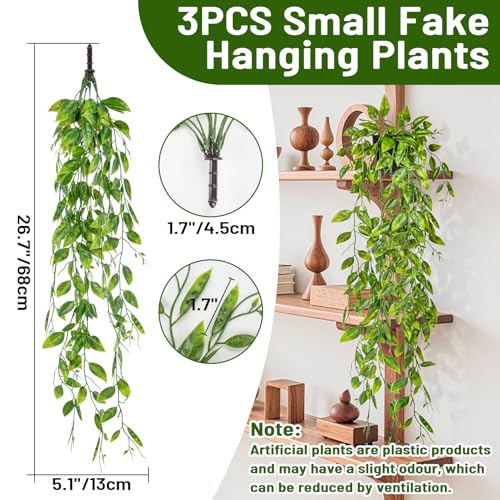 RAINFLOW 3PCS Fake Hanging Pea Vines - Fake Pea Pod Vine, Artificial Pea Hanging Vine, Fake Hanging Plants Artificial Plants Indoor Outdoor Artificial Plants for Shelf Room Decor Long Trailing Leaves