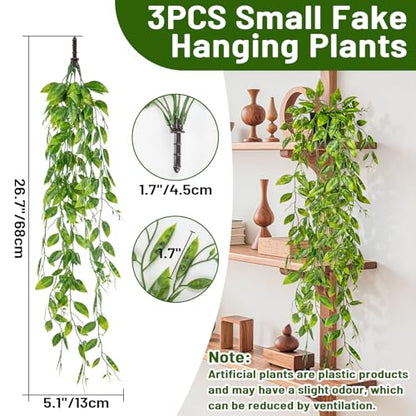 RAINFLOW 3PCS Fake Hanging Pea Vines - Fake Pea Pod Vine, Artificial Pea Hanging Vine, Fake Hanging Plants Artificial Plants Indoor Outdoor Artificial Plants for Shelf Room Decor Long Trailing Leaves