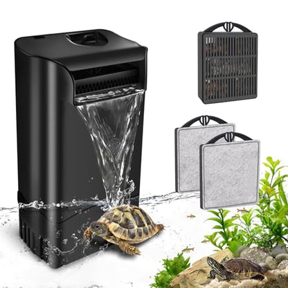 GOZILLA 148GPH Turtle Tank Filter 8W Adjustable Water Flow, Aquarium Filter for Low Water Level Tank, Turtle Filter Quiet Waterfall Fish Tank Filter for 10-30 GAL. (Black)