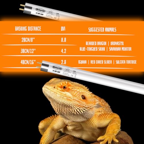 MRREPTILE T8 UVB Light Bulb, 2-Pack 15W Fluorescent Desert 10.0 UVB Lamp for Desert Reptiles, Bearded Dragon UVB Light Bar, L=18'', for Use with T8 Strip Light Fixture