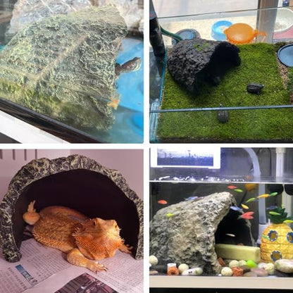 Tfwadmx Extra Large Reptile Hideout,Tortoise Hide Cave Shelter,Reptile Basking Platform with Vines Plant Leaves,Bearded Dragons Hiding Rock Terrarium Habitat Decor for Lizards,Snakes,Turtles,Geckos