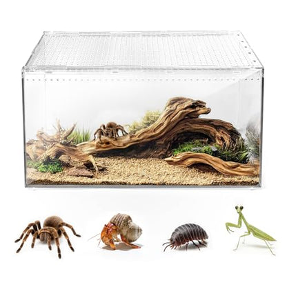 AZV Escape Proof Reptile Terrarium,Shatter Proof Polycarbonate Tarantula Tank with Magnetic Lid,Ventilated Spider Enclosure,360° Clear View,Easy Clean Habitat for Gecko,Frogs,Insects,Hermit Crabs S - size: Small(7.87*5.90*3.93inch)