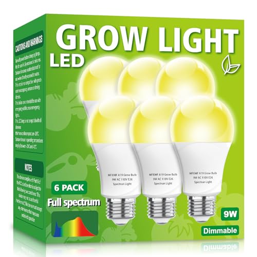 6 Pack LED Grow Light Bulbs A19 Bulb, Full Spectrum Plant Light Bulb, 9W E26 Grow Bulb Replace up to 80W, Grow Light for Indoor Plants, Flowers, Greenhouse, Indore Garden, Hydroponic - size: 6 Count (Pack of 1)