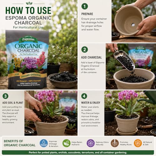 Espoma Organic Charcoal 4 QT with My Garden Pool pH Soil Test Strips 20 Ct and Superior Gardening Claw Gloves