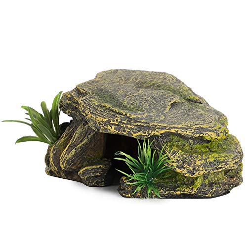 Reptile Rock Hide Cave, Reptile Hideout Cave, Small Aquarium Habitat Decor Rock Tortoise Hideout for Lizards, Turtles, Reptiles, Amphibians, Fish, Resin Rock Hides Habitat Decor
