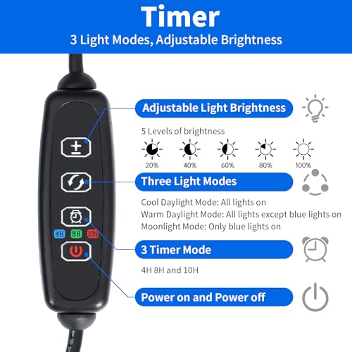 AQUANEAT LED Aquarium Light for 18 to 24 Inch Fish Tank, Auto On Off with Timer, Full Spectrum, Adjustable Brightness, Daylight Moonlight Mode, for Fresh Water Low-to-Mid Light Plants - size: 18"-24"