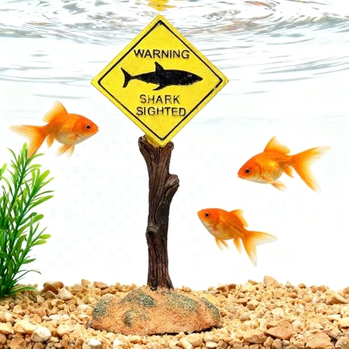 Funny Aquarium Decor Ornaments Shark Warning Sign Fish Tank Decorations Skulls Logo Ornaments for Fish Tank Reptile Tank Accessories (YellowShark) - color: 02 Yellowshark