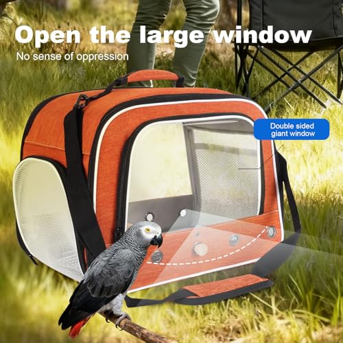 halinfer Large Bird Carrier Cage, Portable Bird Carrying Bag with Metal Tray and Grate to Transport Medium and Large Birds Like African Grey, Long Tail Cockatiel and Parrot - color: Orange
