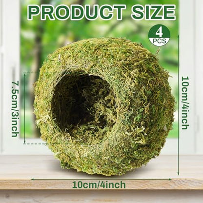 Tinideya 4 Pcs Mossy Cave Hide Artificial Green Reptile Mossy Hideout 4 Inch Humidity Crested Gecko Tank Decor for Pet Reptile Frogs Snakes Turtle Spider Lizard Chameleon, Terrarium Vivarium Decor