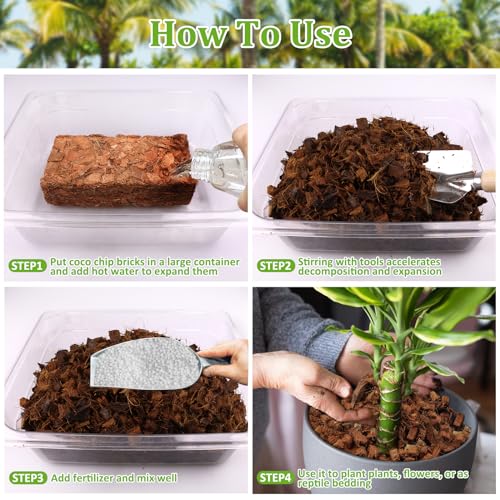 Riare 2 Pack Coco Chips Substrate for Plants- 2.2lb 100% Organic Coconut Husk Brick with Low EC and pH Balanced, High Expansion Coconut Substrate Coco Husk Mulch for Garden Flowers, Herbs, Planting - color: 2 Pack