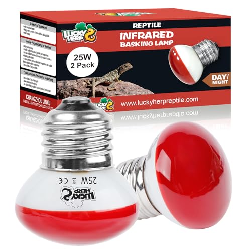 LUCKY HERP Infrared Heat Lamp, 25W Reptile Heat Lamp 2 Pack Red Heat Lamp Bulbs, Infrared Basking Spot Heat Light Bulb, Amphibians Heat Lamp Bulbs for Reptile, Geckos, Snakes, Lizard, Turtle - color: 25-r
