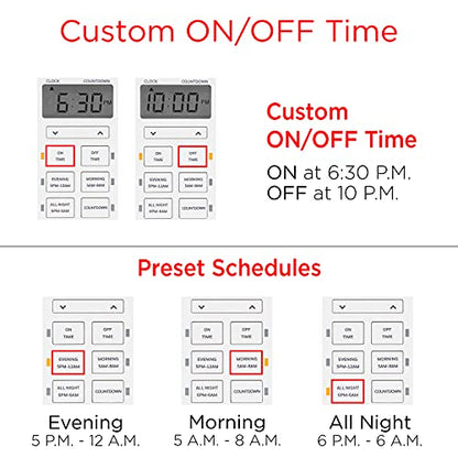 UltraPro Dimmable Digital Outlet Timer with dual polarized sockets, 5ft tether, indoor use, programmable scheduling, countdown function, lamp control, plug-in design, white, single pack, model 50016 - size: 1 Pack