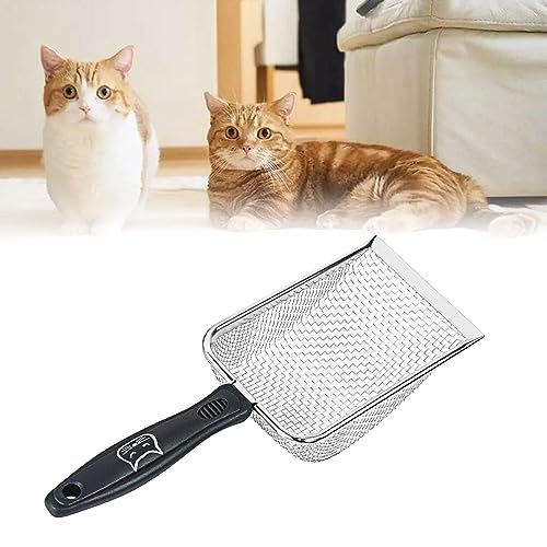 Cat Litter Scooper Reptile Sand Scoop Stainless Steel Cleaner Portable Cat Litter Sifter Scoop for Instant Cleaning Aquarium, 2.8mm mesh
