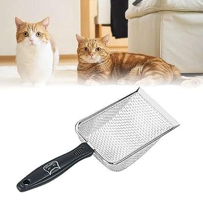 Cat Litter Scooper Reptile Sand Scoop Stainless Steel Cleaner Portable Cat Litter Sifter Scoop for Instant Cleaning Aquarium, 2.8mm mesh