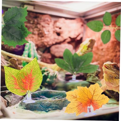 YARNOW 4pcs Artificial Reptile Plant Ornament with Suction Cup, Simulation Plastic Aquarium Plants Decoration for Fish Tank and Terrarium Habitat
