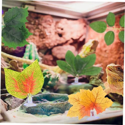 YARNOW 4pcs Artificial Reptile Plant Ornament with Suction Cup, Simulation Plastic Aquarium Plants Decoration for Fish Tank and Terrarium Habitat