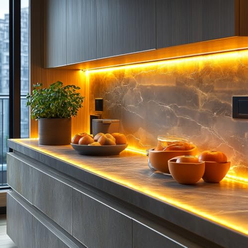 LED Strip Lights 24V COB Gold Yellow Dimmable led Lighting16.4ft (Kit) | Super Bright, Dotless High Density 7.2W/m, 8mm Width Cuttable Flexible, Home DIY Commercial Decoration - color: Gold Yellow (Kit)