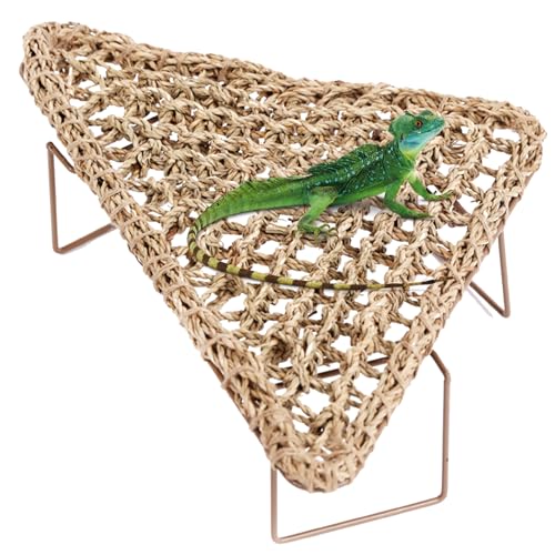 Bearded Dragon Hammock Bearded Dragon Accessories - Durable Reptile Basking Platform with Sturdy Metal Legs Bed for Lizards, Snakes Frogs Hermit Crabs - Terrarium Habitat Decor (Triangle, Small)