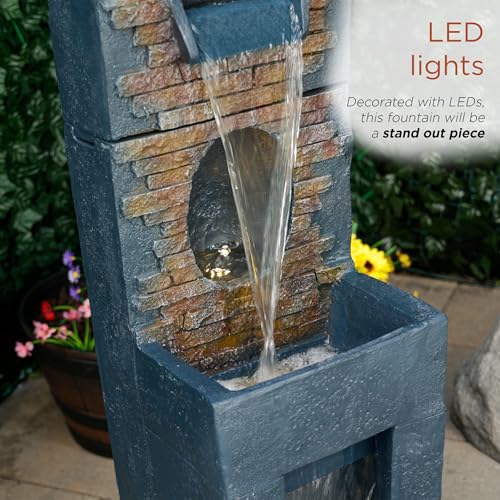 Alpine Corporation TZL398 40" Stone Wall Cascading Fountain with LED Lights, Elegant Outdoor Water Feature for Garden, Patio, Backyard & Home Decor, Relaxing Waterfall Fountain, Gray - style: 40"H - Gray Stone Wall w/ LEDs