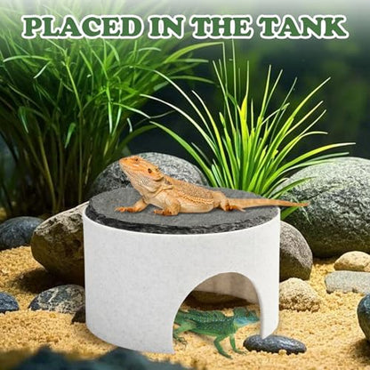 Basking Platform for Bearded Dragons, Bearded Dragon Hideout, Reptile Rock Basking Platform for Crested Gecko Leopard Gecko Turtle Lizard (White)