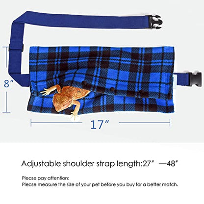LIKZINWA Small Animal Sling - Bearded Dragon & Lizard Carrier with Adjustable Strap (Blue-Square) + UV Sensor Card - color: Blue-Square