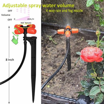 160Ft Drip Irrigation System for with Water Timer Main Water Hose ID 1/2inch 32Ft, 1/4in 131Ft, Sufficient Water Pressure, Irrigation Dripper Waterflow Evenly, Easy DIY Automatic Watering System - size: 32Ft+131Ft