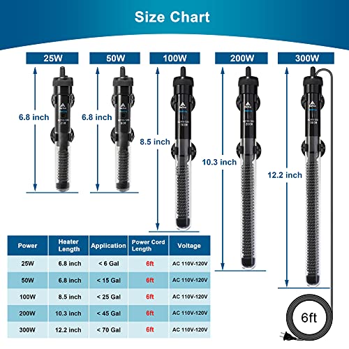 DaToo Aquarium Heater Adjustable 300W Submersible Fish Tank Heater with Electronic Chip Thermostat Suitable for Marine Saltwater and Freshwater - size: 300Watt