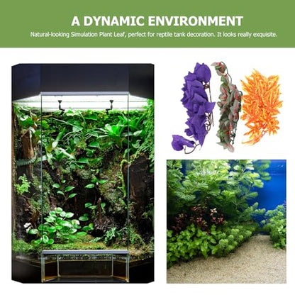 Happyyami 3pcs Artificial Reptile Plant Ornaments with Suction Cups, Simulation Fake Climbing Leaves for Terrarium Habitat Decor, Lifelike Green Foliage for Lizard and Amphibian Tanks