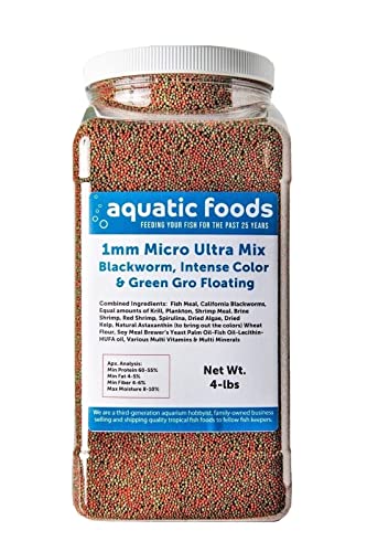 1mm Ultra Mix of Blackworm, Intense Red, Green Gro Floating Pellets for Discus, Cichlids, All Tropicals, Koi and Pond Fish…4-lb Lg Jar - size: 4 Pound (Pack of 1)