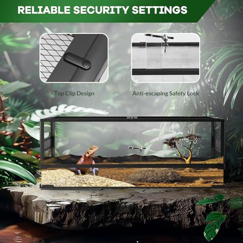 34 Gal Glass Reptile Terrarium 24 x 18 x 18 Inch - Anti Escape Design, Versatile Desert or Rainforest Setup, Tempered Glass Tank, Top Screen Ventilation, and Quick 5-Minute Installation - size: 24x18x18 inch