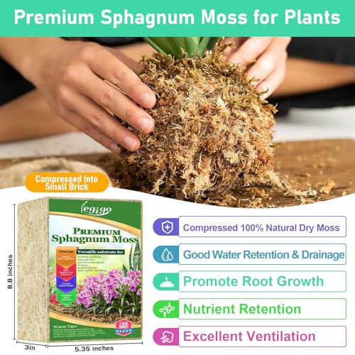 Legigo 1.1lb Sphagnum Moss for Plants, 20QT Orchid Moss Potting Mix | Long Fiber Sphagnum Moss Dried for Plants Indoor, Orchid Repotting, Succulent, Carnivorous Plants, Terrarium and Reptiles - size: 1.1lb