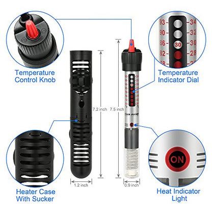 DaToo Aquarium Heater Fish Tank Heater Submersible 25 Watt, 1 Yr Warranty