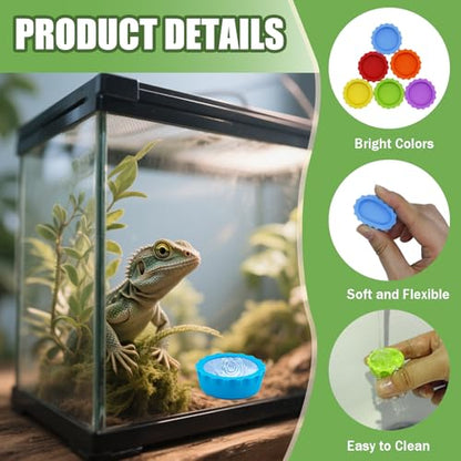 6 Pack Crested Gecko Food Dish, Gecko Food Bowl, Reusable Small Reptile Feeding Dish, Crested Gecko Tank Accessories for Hermit Crab,Turtle, Tarantula, Snake-6 Colors
