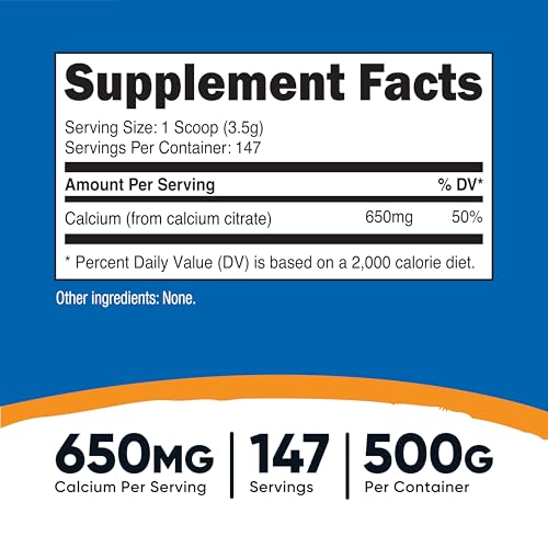 Nutricost Calcium Citrate Powder (500 Grams) (Unflavored) - Pure Calcium Citrate, No Fillers, Gluten Free (1.1lbs) - size: 17.64 Ounce (Pack of 1)
