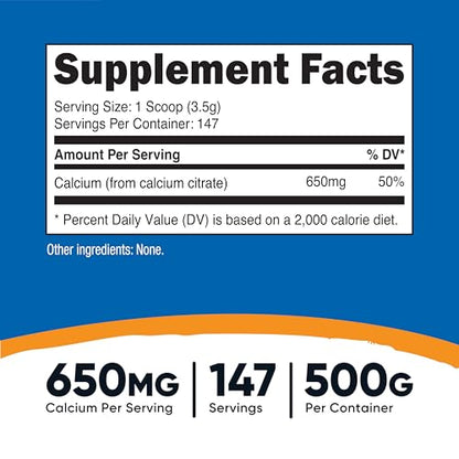 Nutricost Calcium Citrate Powder (500 Grams) (Unflavored) - Pure Calcium Citrate, No Fillers, Gluten Free (1.1lbs) - size: 17.64 Ounce (Pack of 1)