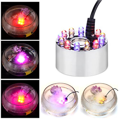 IMAGE Mist Maker Fogger Water Fountain Pond Fog Machine Atomizer Air Humidifier with 12 LED Light Color Change for Halloween, Black