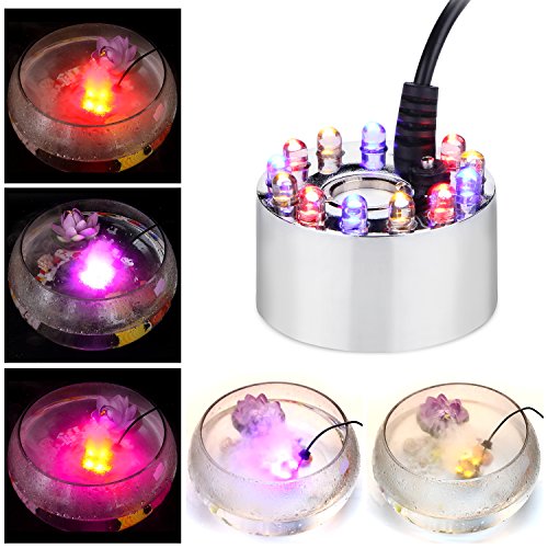 IMAGE Mist Maker Fogger Water Fountain Pond Fog Machine Atomizer Air Humidifier with 12 LED Light Color Change for Halloween, Black