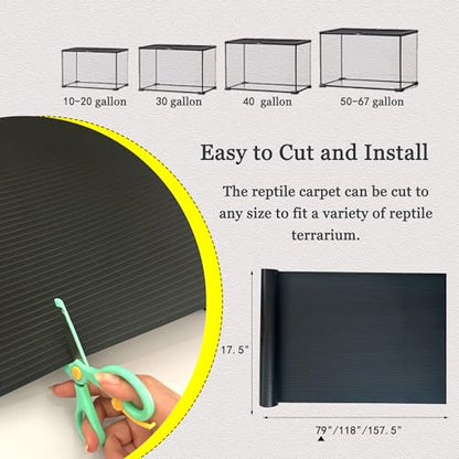 Arbitrary Cutting Terrarium Reptile Carpet, Reptile Mat, Bearded Dragon Tank Accessories Flooring, Bearded Dragon, Leopard Gecko Substrate, Snake,Tortoise Bedding Black 17.5“× 79”