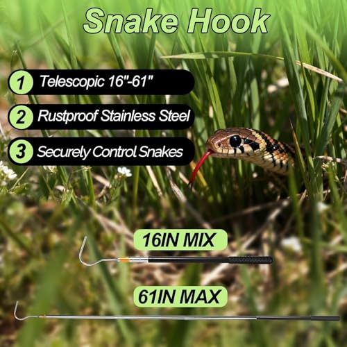 61 inch Snake Hook, Professional Reptile Catcher Handling Tool, Stainless Steel Retractable Pole