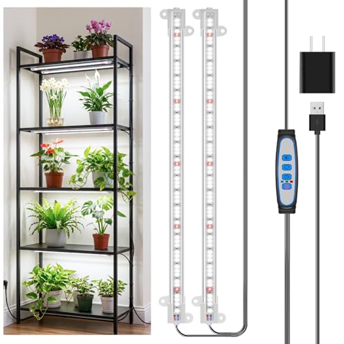 Wiaxulay Grow Lights for Indoor Plants Full Spectrum, 120 LEDs Plant Grow Light Strips with Auto ON/Off Timer 6/12/16Hrs, 5 Brightness, 3 Switch Modes Growing Lamps for Seed Starting, Succulent,2 Bars - color: 16in-2 Bars, size: 1 Pack