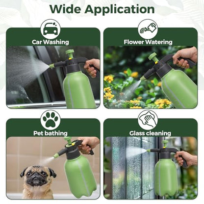 Hand Pump Sprayer 1/2 Gallon, Garden Pump Spray Bottle for Plants, Pressure Sprayer Bottle in Lawn and Garden Yard, Weed Chemical Sprayer with 2 Nozzle & Safety Pressure Relief Valve (2L/0.5Gal)