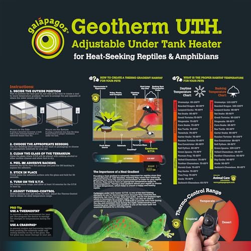 Galápagos (05703) Geotherm® Adjustable Under Tank Heater - Heating Pad for Reptiles, Amphibians & Terrariums, 17.5″ x 8″ 24W, Black