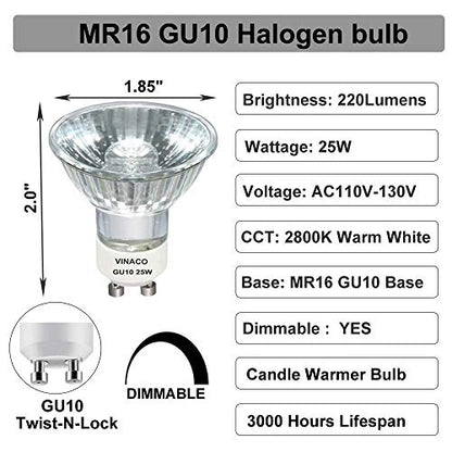 Vinaco GU10 Bulb 6 Pack, MR16 Halogen, Warm White 2800K, Dimmable For NP5 GU10 25W Bulb Candle Warmer, Track Light, Hood Bulbs - style: 25W - 6 Pack