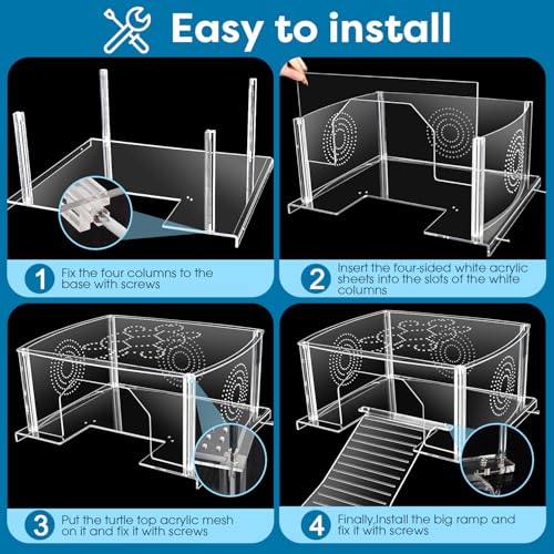 Extra Large Turtle Topper Basking Platform for Aquatic Turtles 40B/75G, Above Tank Turtles Sunbathing Dock Anti-slip Ramp Aquatic Reptile Climbing Pier Resting Terrace with Feeding Area Accessories