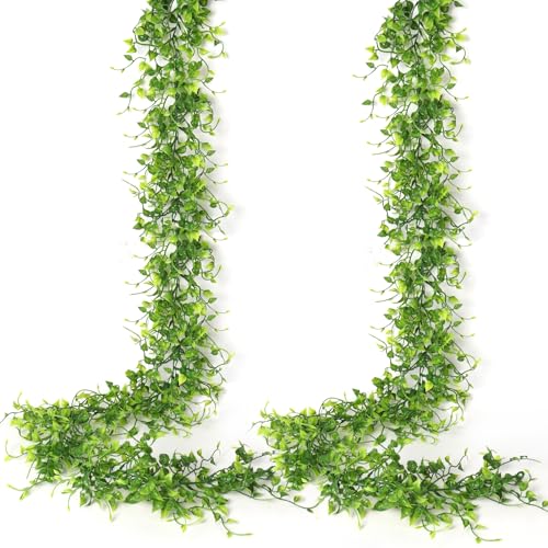 RECUTMS Artificial Vines Ivy Garland, 2Pcs 6Ft Fake Green Eucalyptus Leaves Greenery UV Resistant Faux Hanging Vine Plant Indoor Outdoor Home Garden Porches Wedding Party Arch Spring Summer Decor - color: Green