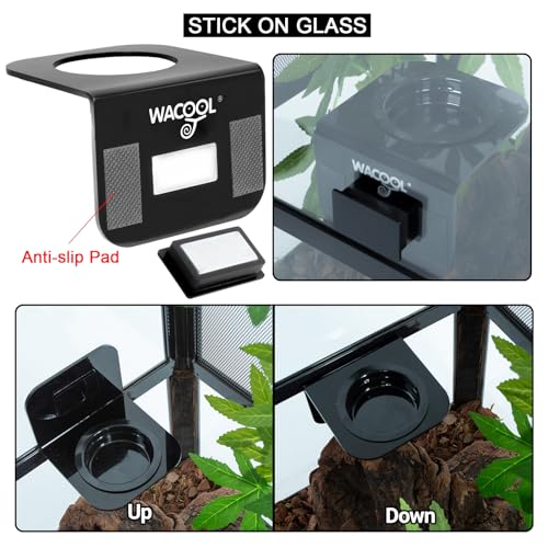 WACOOL Magnetic Reptile Ledge 2PACK, Acrylic Gecko Feeding Ledges with 6PCS Cups, Reptile Food Water Feeder Dish for Geckos Iguana Chameleon Pets