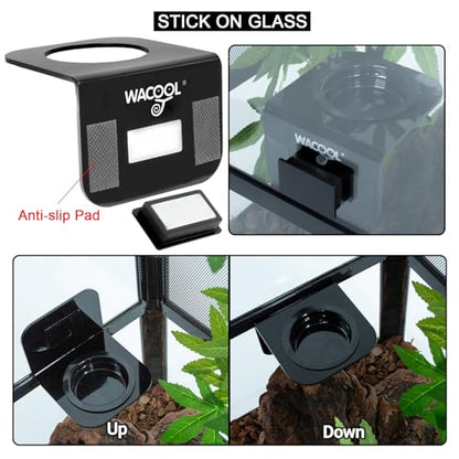 WACOOL Magnetic Reptile Ledge 2PACK, Acrylic Gecko Feeding Ledges with 6PCS Cups, Reptile Food Water Feeder Dish for Geckos Iguana Chameleon Pets