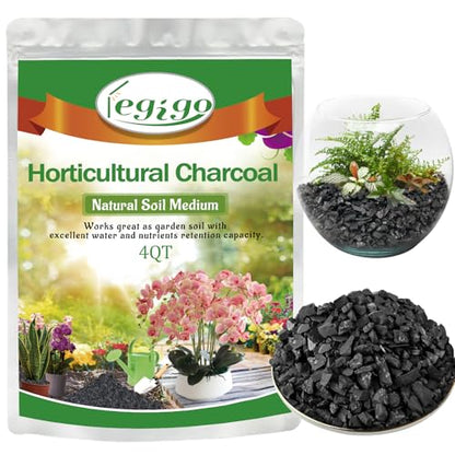 Legigo 4QT All Natural Horticultural Charcoal- Activated Hardwood Plant Charcoal for Soil Amendment, Conditioning Bonsai Soil, Succulent, Terrarium Supplies, Indoor Plant Potting Soil - color: 4 QT