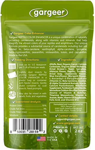 Gargeer All Reptiles Color Enhancer. Magnify Vibrant Colors, and Boost Health with Much Needed Minerals and Vitamins. 2oz Pouch for Weekly Use. Enjoy!