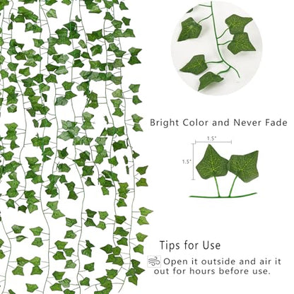 Mkono Hanging Fake Vines for Bedroom Wall Decor Artificial Plant Leaves with Wood Beads Set Indoor Greenery Ivy Garland for Living Room Apartment Christmas Wedding Party Teen Girl Room - size: Large